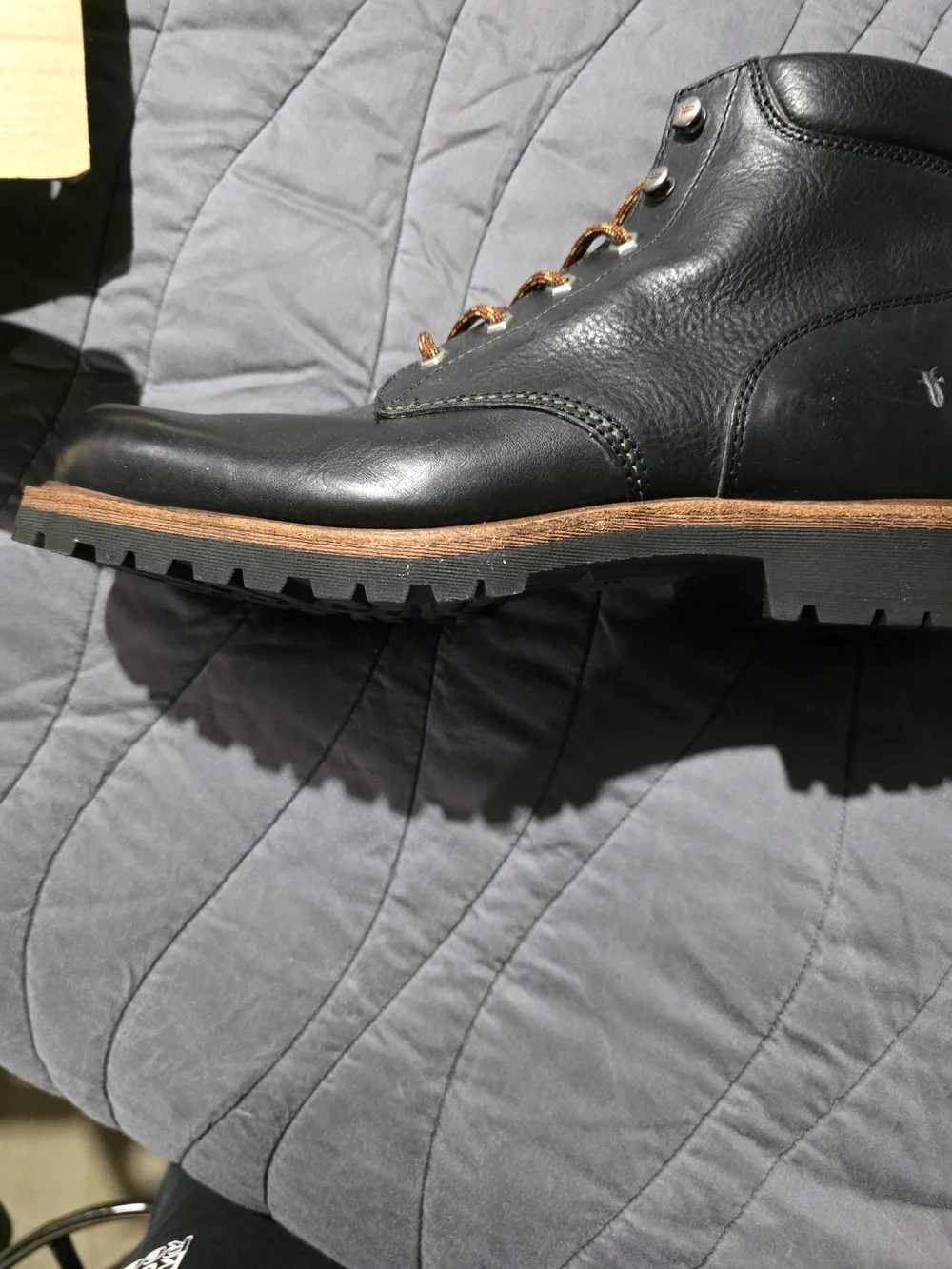 Frye Black Leather Lace-Up Boot with Tan Welt